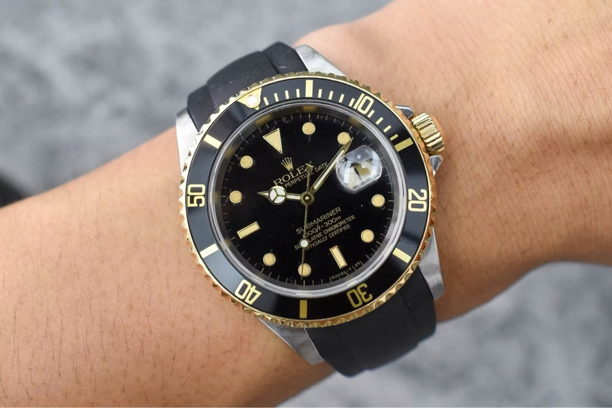 2005 Rolex Submariner Date Ref. 16613 two-tone, black dial and bezel on the wrist