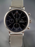 2016 IWC Portofino Chronograph 42mm Ref. IW391010, black dial on stainless Milanese mesh bracelet